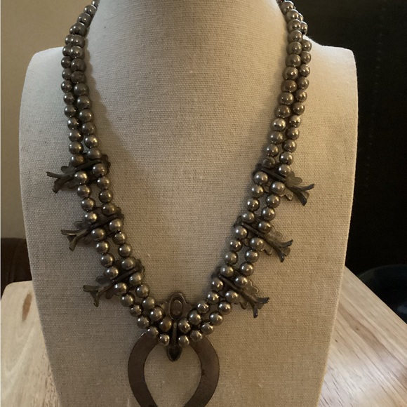 Sancrest Silver and Faux Turquoise Squash Blossom Necklace